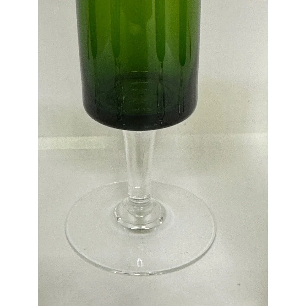 VTG Japan Glass Cordial Set Green Mid Century Modern Cylinder Stemware 6pc Set